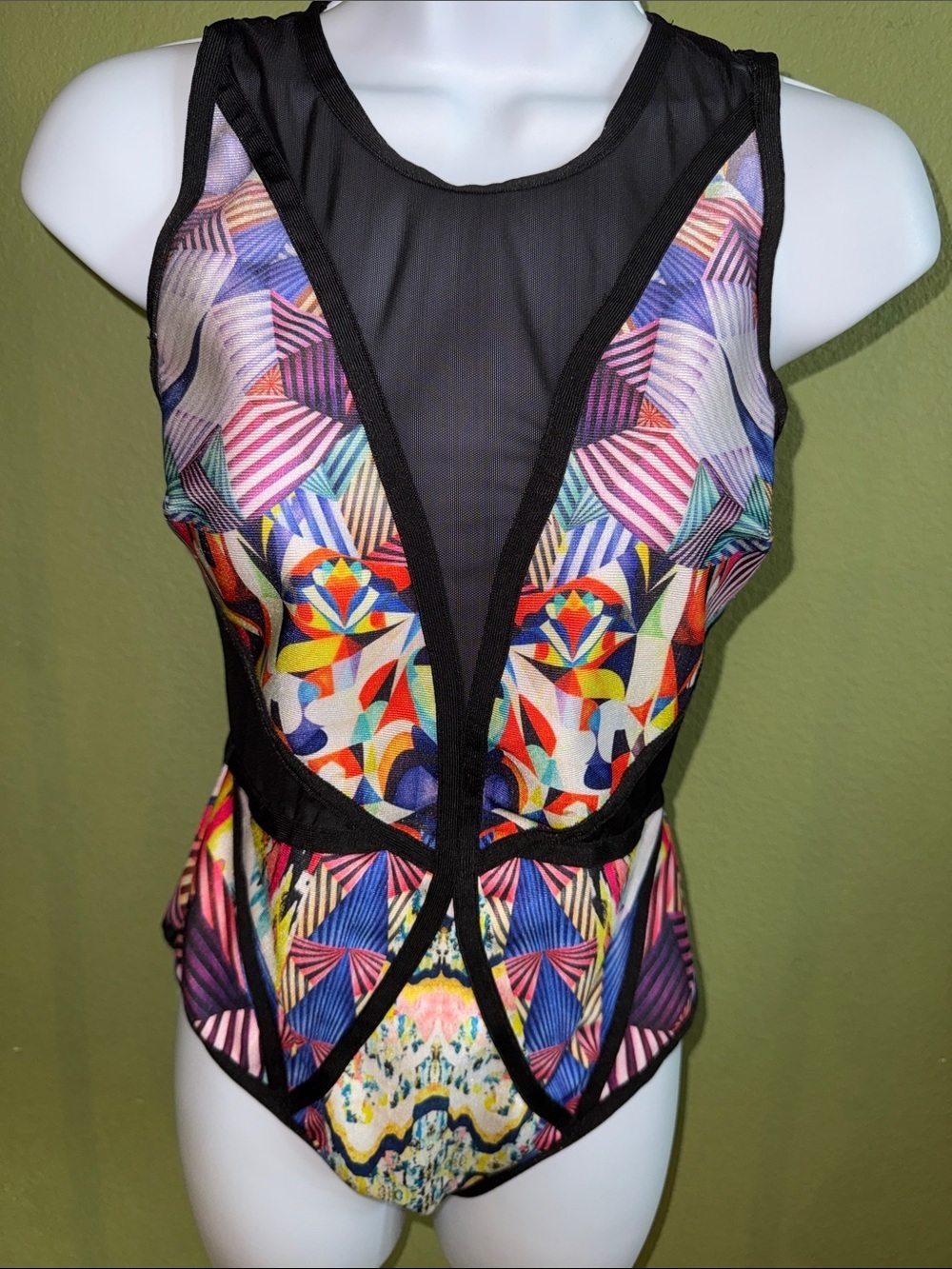 Women's Multicolor Mesh Panel Bodysuit